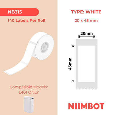 NB315 - NIIMBOT - SLEGS D101 - R20*45 - 150 ETIKETTE PER ROL - WIT