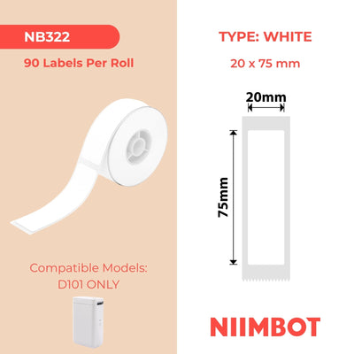NB322 - NIIMBOT - SLEGS D101 - R20*75 - 90 ETIKETTE PER ROL - WIT