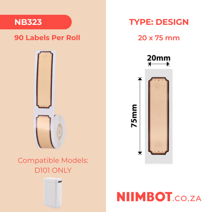 NB323 - NIIMBOT - D101 ONLY - R20*75 - 90 LABELS PER ROLL - BROWN WOOD DESIGN
