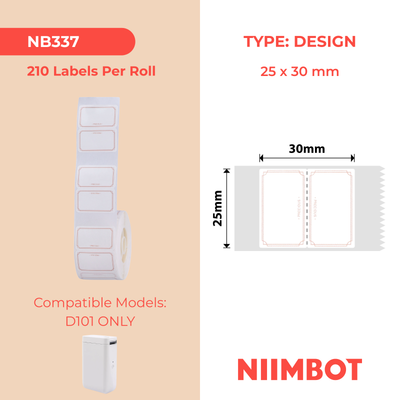 NB337 - NIIMBOT - SLEGS D101 - R25*30 - 210 ETIKETTE PER ROL - ELEGANTE ONTWERP