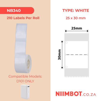 NB340 - NIIMBOT - D101 ONLY - R25*30 - 210 LABELS PER ROLL - WITH HOLE DESIGN