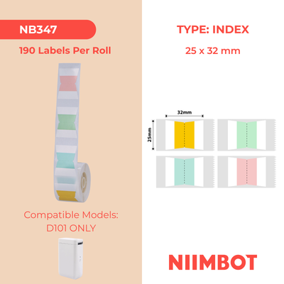 NIIMBOT - D101 Only - 25x32mm - Index Mixed Colours - 185 Labels