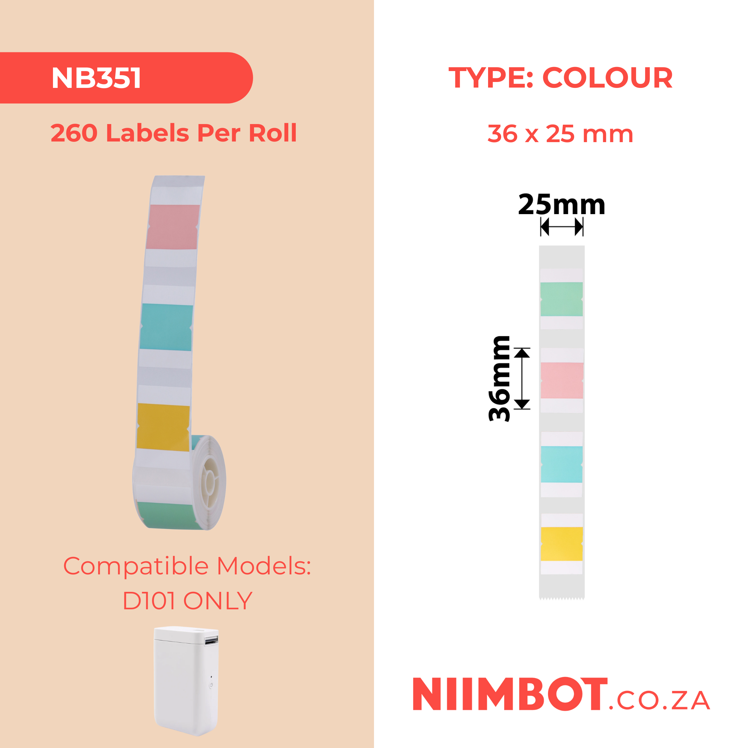 NB351 - NIIMBOT - D101 KUPHELA - T36*25 - 260 AMALEBHU NGOKUQHUBEKA NGAMUNYE - UKWENZIWA KWE-INDEX SQUARE