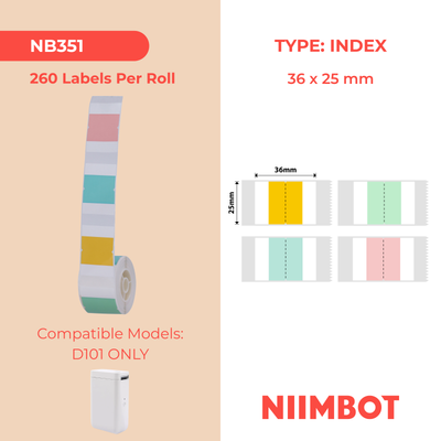 NB351 - NIIMBOT - D101 KUPHELA - T36*25 - 260 AMALEBHU NGOKUQHUBEKA NGAMUNYE - UKWENZIWA KWE-INDEX SQUARE