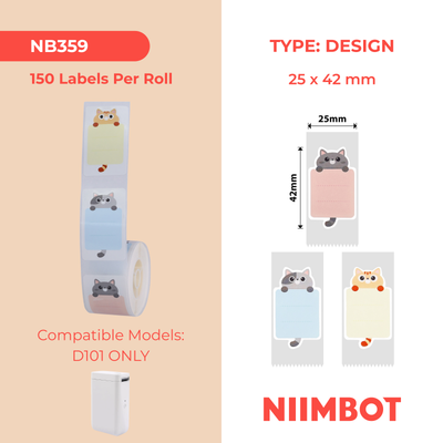 NB359 - NIIMBOT - SLEGS D101 - R25*42 - 150 ETIKETTE PER ROL - BABA KAT ONTWERP