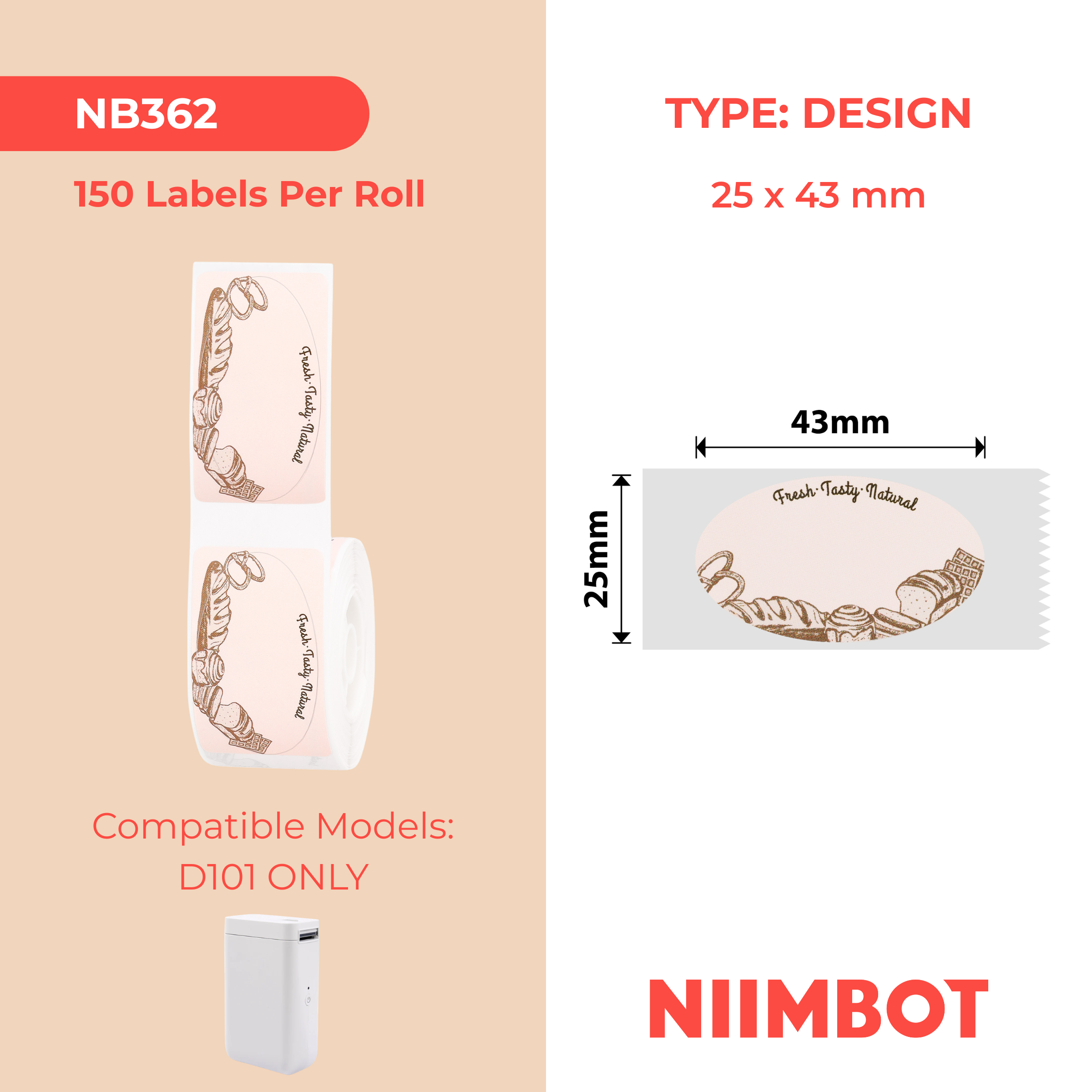 NIIMBOT - D101 Only - 25x43mm - Sweet Tea - 145 Labels