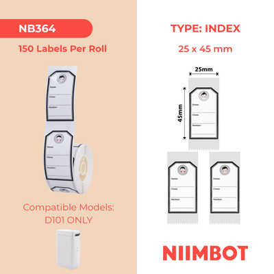 NB364 - NIIMBOT - SLEGS D101 - R25*45 - 150 ETIKETTE PER ROL - JONG SEUN ONTWERP