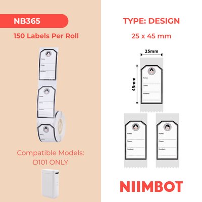 NB365 - NIIMBOT - SLEGS D101 - R25*45 - 150 ETIKETTE PER ROL - JONG MEISIE-ONTWERP