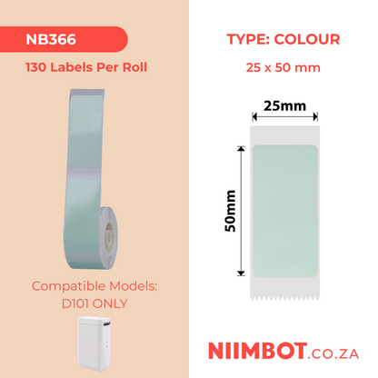 NB366 - NIIMBOT - SLEGS D101 - R25*50 - 130 ETIKETTE PER ROL - GROEN KLEURONTWERP