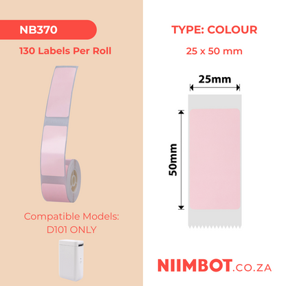 NB370 - NIIMBOT - SLEGS D101 - R25*50 - 130 ETIKETTE PER ROL - PIENK ONTWERP