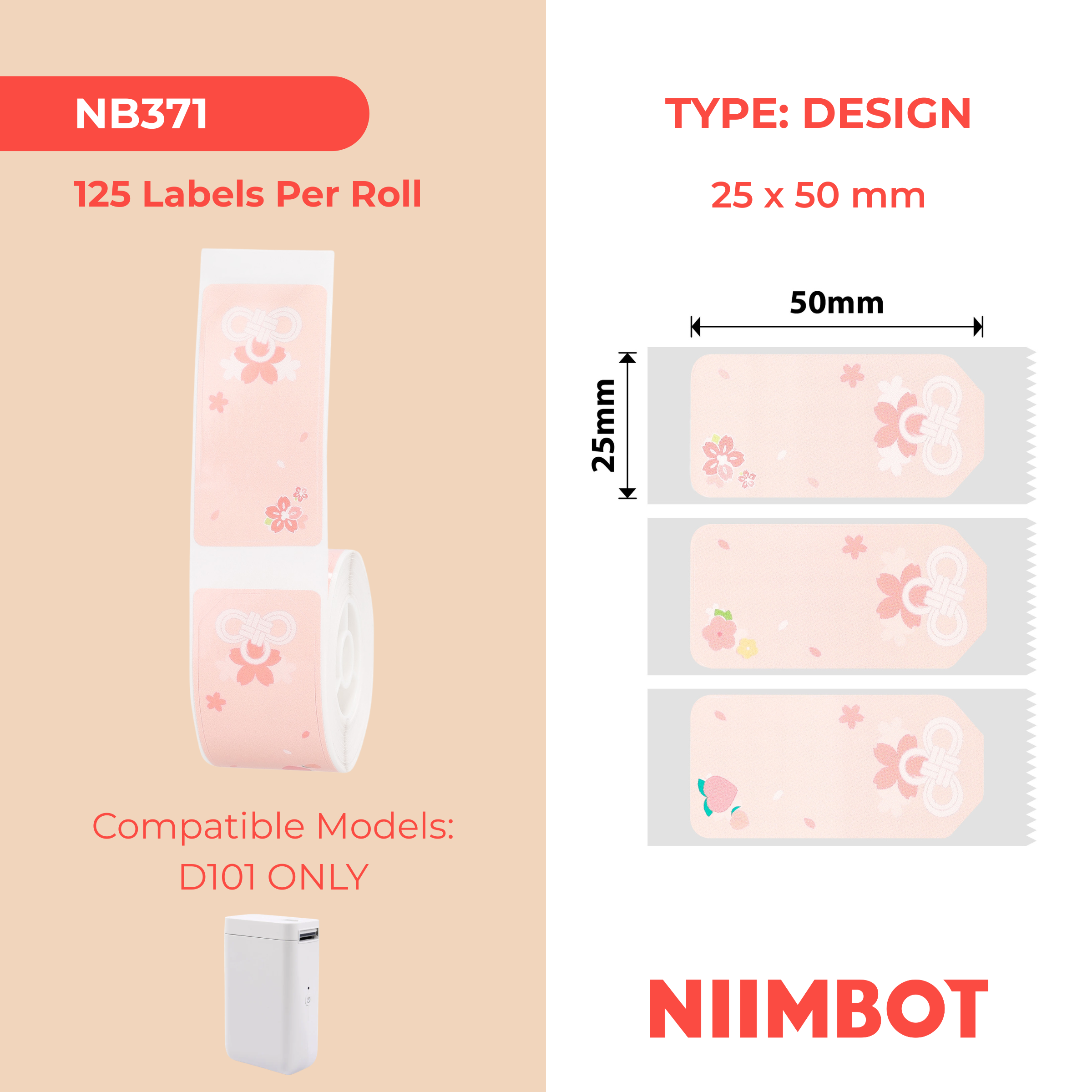 NIIMBOT - D101 Only - 25x50mm - Sakura Flower Knot - 125 Labels