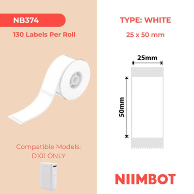 NIIMBOT - D101 Only - 25x50mm - White - 125 Labels