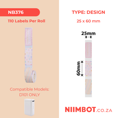 NB376 - NIIMBOT - SLEGS D101 - R25*60 - 110 ETIKETTE PER ROL - FLITSDAGONTWERP