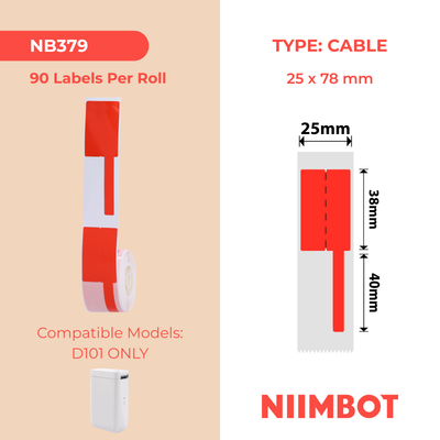 NB379 - NIIMBOT - SLEGS D101 - R25*78 - 90 ETIKETTE PER ROL - ROOI ONTWERP