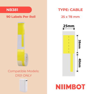 NB381 - NIIMBOT - D101 ONLY - 25X78MM - 90 YELLOW CABLE LABELS