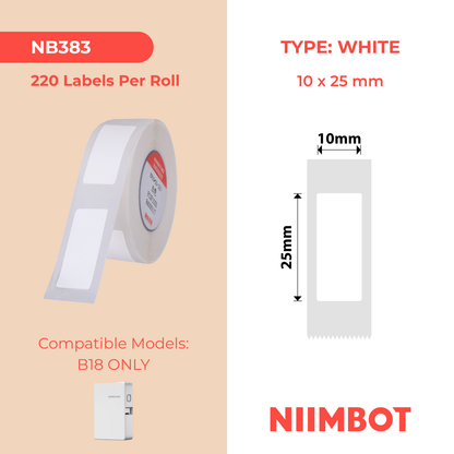 NB383 - NIIMBOT - B18 / N1 - EW10X25mm - 220 LABELS PER ROLL - WHITE