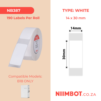 NB387 - NIIMBOT - B18 / N1 - EW14*30mm - 190 LABELS PER ROLL - WHITE
