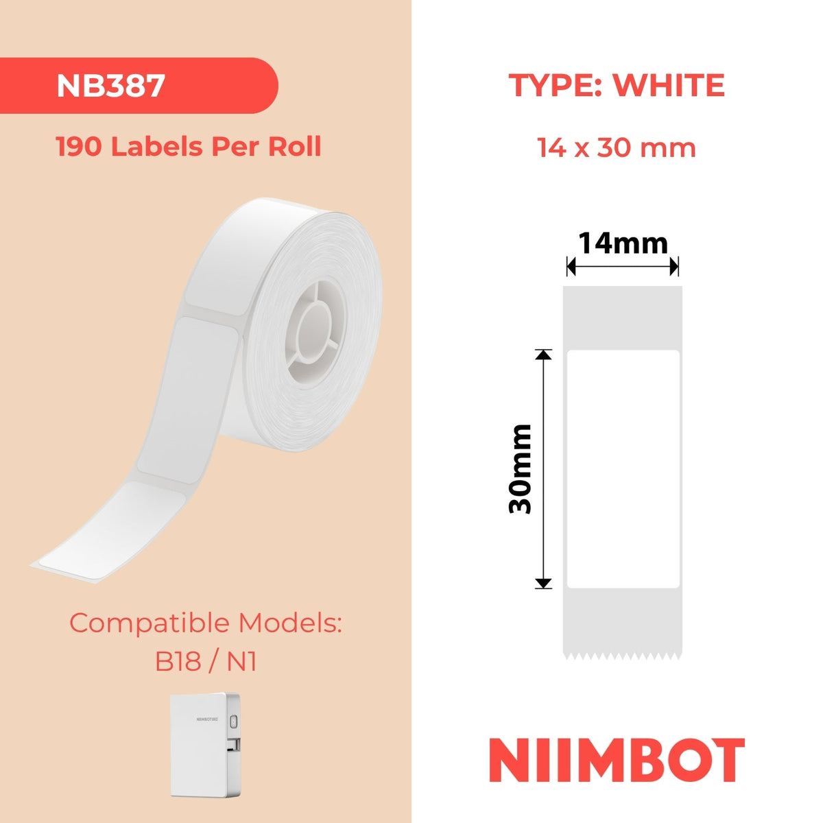 I-NB387 - NIIMBOT - B18 - EW14*30mm - 190 AMALEBULA NGOKUQONGA NGAMUNYE - UKWENZIWA OMHLOPHE