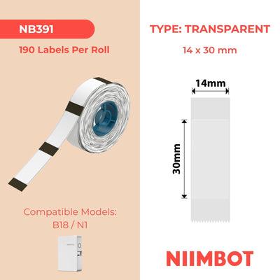 NB391 - NIIMBOT - B18 - ET14*30MM - 190 ETIKETTE PER ROL - DEURSIGTIG