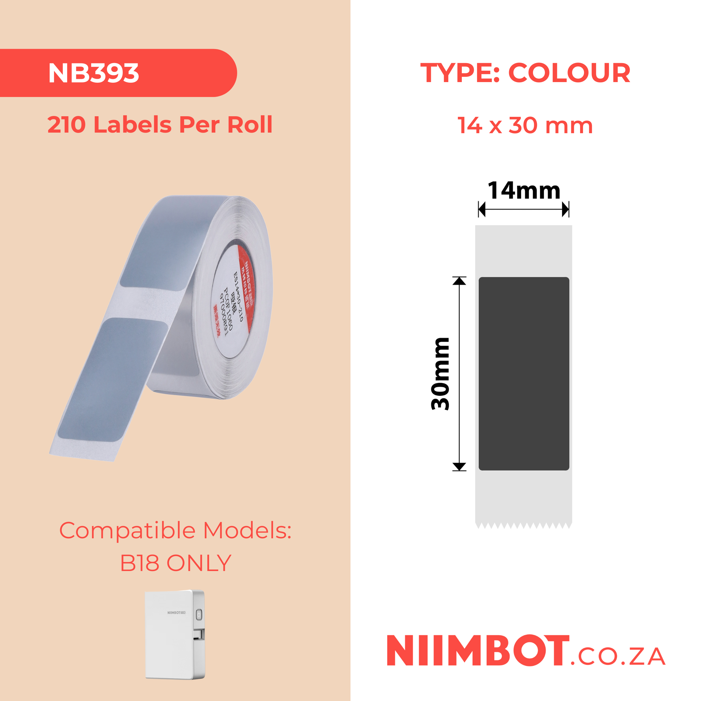 NB393 - NIIMBOT - B18 / N1 - ES14*30mm - 210 LABELS PER ROLL- DARK SILVER