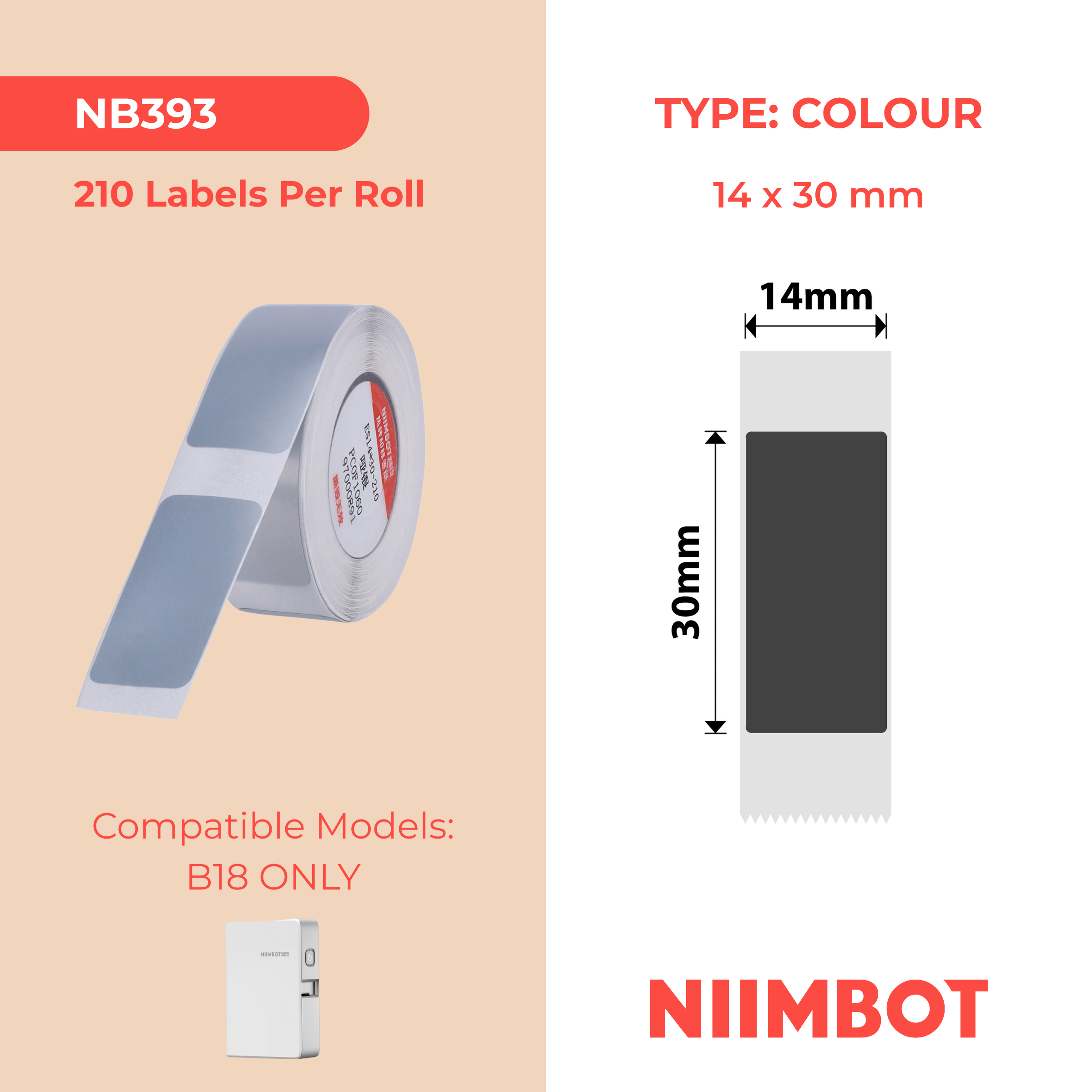 NB393 - NIIMBOT - B18 / N1 - ES14X30mm - 210 LABELS PER ROLL - DARK SILVER