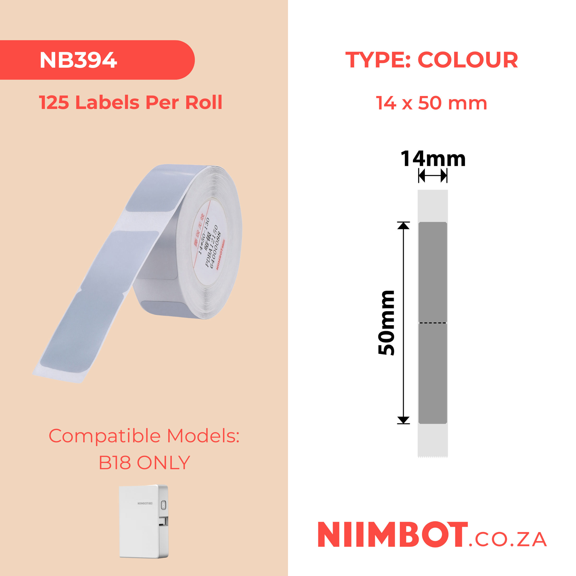 NB394 - NIIMBOT - B18 / N1 - ES14*50mm - 125 LABELS PER ROLL - DARK SILVER