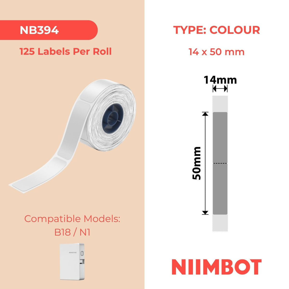 NIIMBOT - N1 - 14x50mm - Silver - 125 Labels