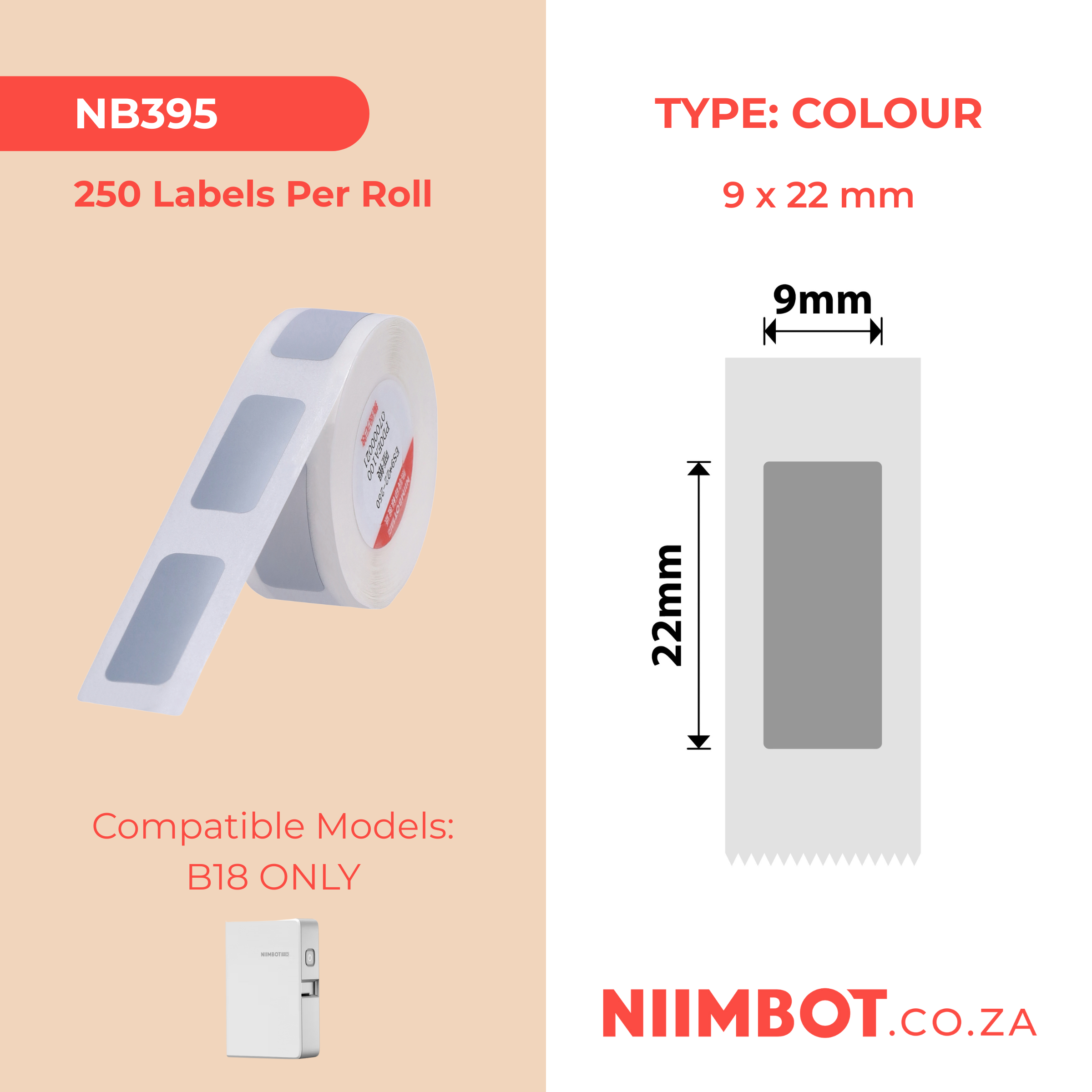 NB395 - NIIMBOT - B18 / N1 - ES 9*22mm - 250 LABELS PER ROLL - SILVER