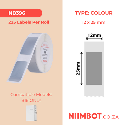NB396 - NIIMBOT - B18 / N1 - ES12*25mm -225 LABELS PER ROLL - SILVER
