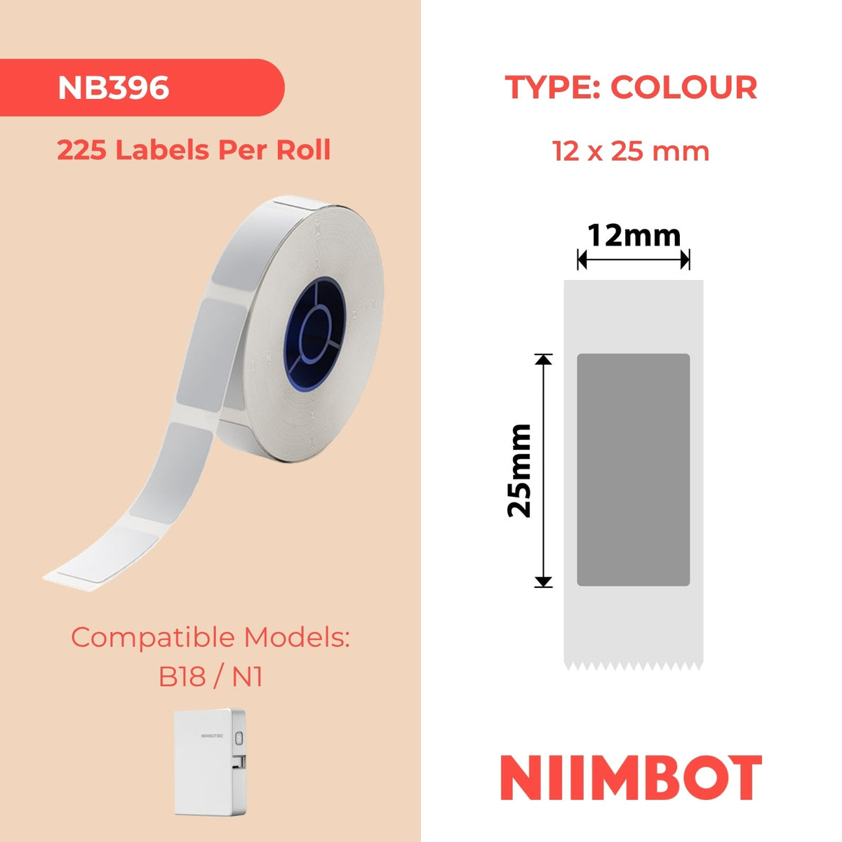 NIIMBOT - N1 - 12x25mm - Silver - 225 Labels