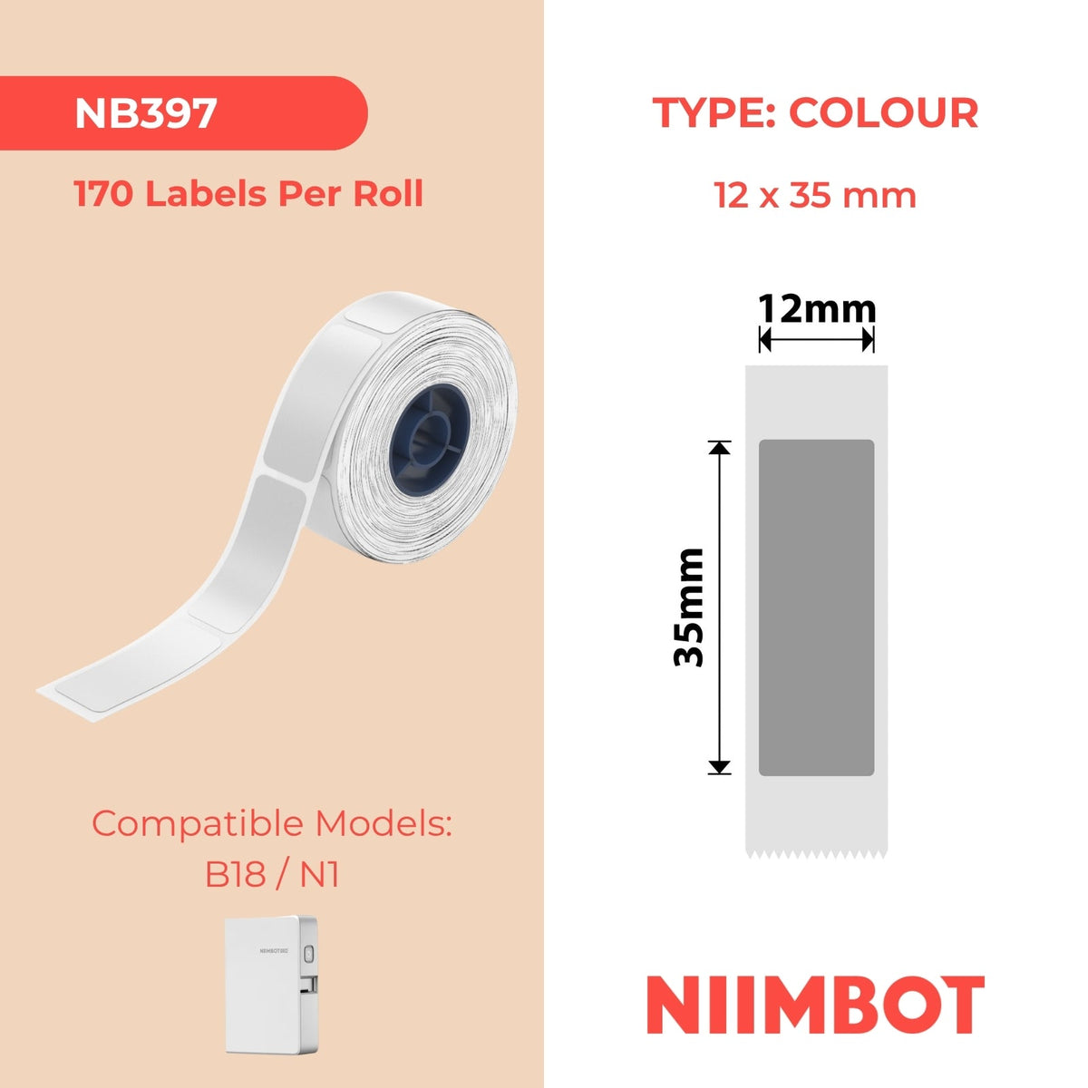 NIIMBOT - N1 - 12x35mm - Silver - 170 Labels
