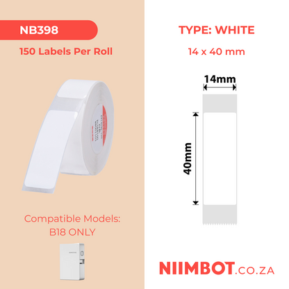 NB398 - NIIMBOT - B18 / N1 - EW14*40mm - 150 LABELS PER ROLL - WHITE