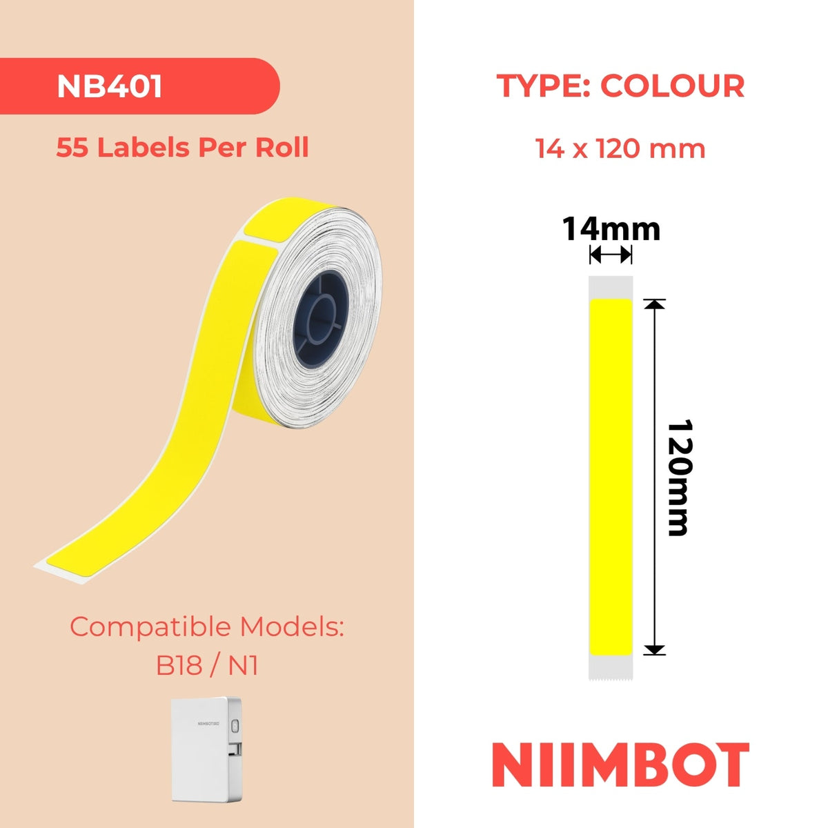 NIIMBOT - N1 - 14x120mm - Yellow - 55 Labels