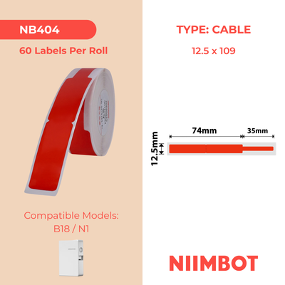 NB404 - Niimbot - N1 - 12.5x109mm - 60 Red Cable Labels