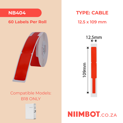 NB404 - NIIMBOT - B18 / N1 - EW12.5*109mm - 60 LABELS PER ROLL - RED - CABLE