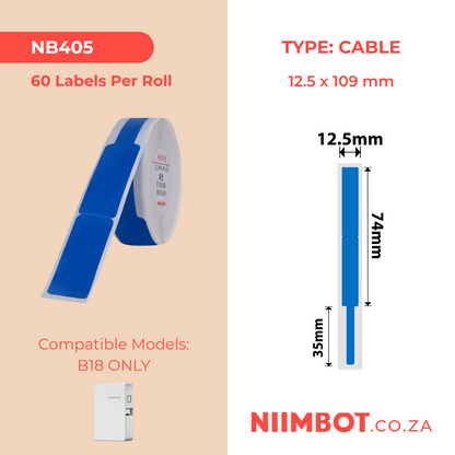 NB405 - NIIMBOT - B18 / N1 - EW12.5*109mm - 60 LABELS PER ROLL - BLUE - CABLE