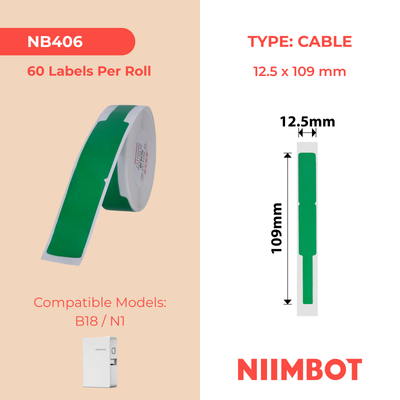 NB406 - NIIMBOT - B18 - EW12.5*109mm - 60 ETIKETTE PER ROL - GROEN KLEURONTWERP