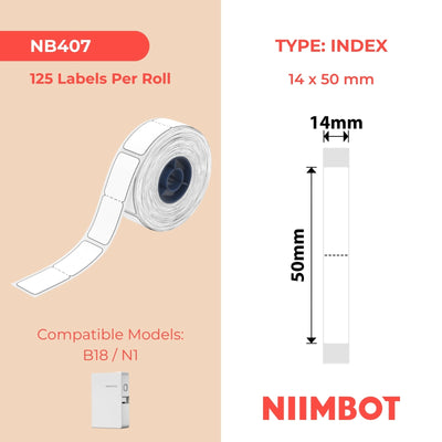 NB407 - NIIMBOT - B18 - EW14*50mm - 125 ETIKETTE PER ROL - WIT KLEURONTWERP