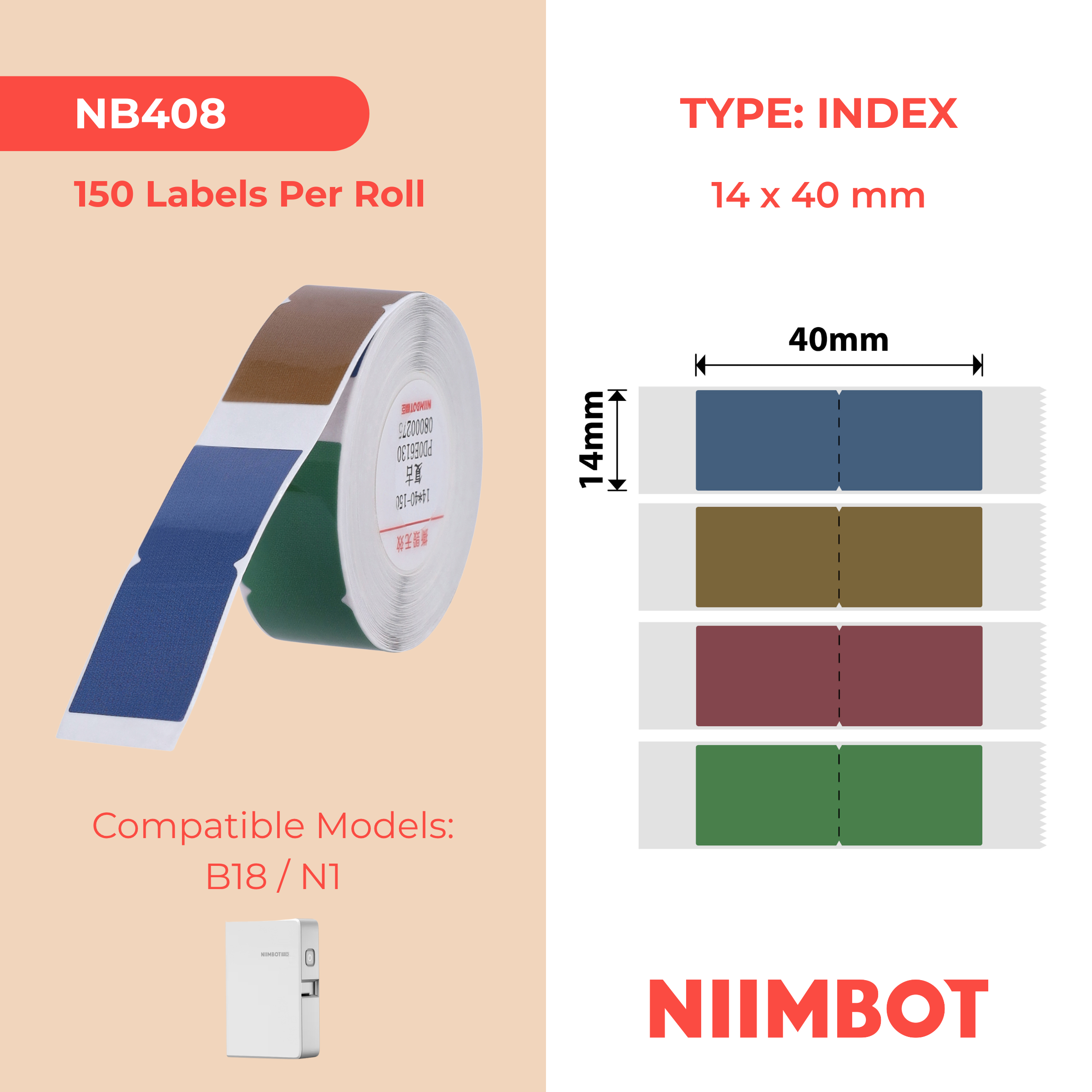 NB408 - Niimbot - N1 - 14x40mm - 150 Vintage Index Labels