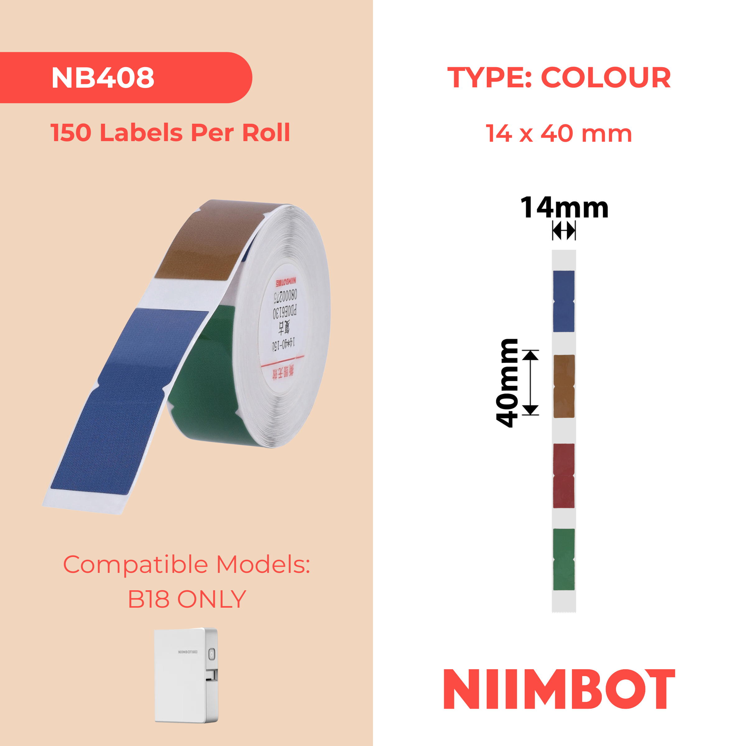 NB408 - NIIMBOT - B18 / N1 - EW14X40mm - 150 LABELS PER ROLL - INDEX VINTAGE DESIGN