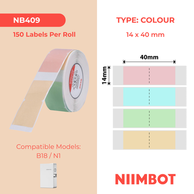 I-NB409 - NIIMBOT - B18 - EW14*40mm - 150 AMALEBO NGOKUQHUBEKA NGAMUNYE - UKWENZIWA KWEHLOBO