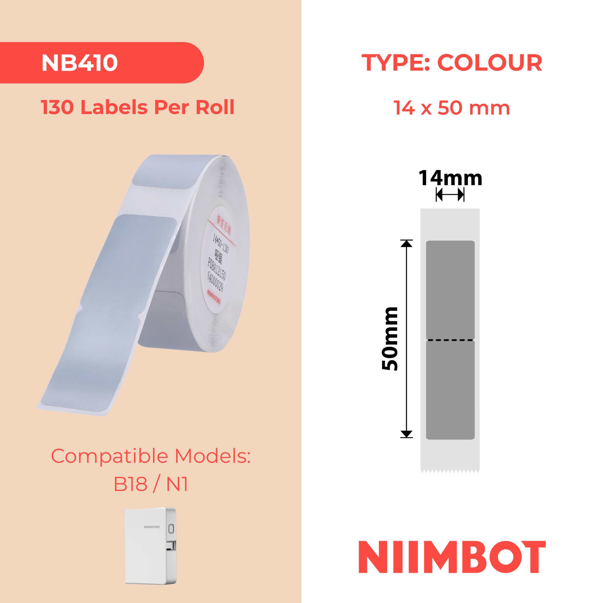 NB410 - Niimbot - N1 - 14x50mm - 130 Silver Labels