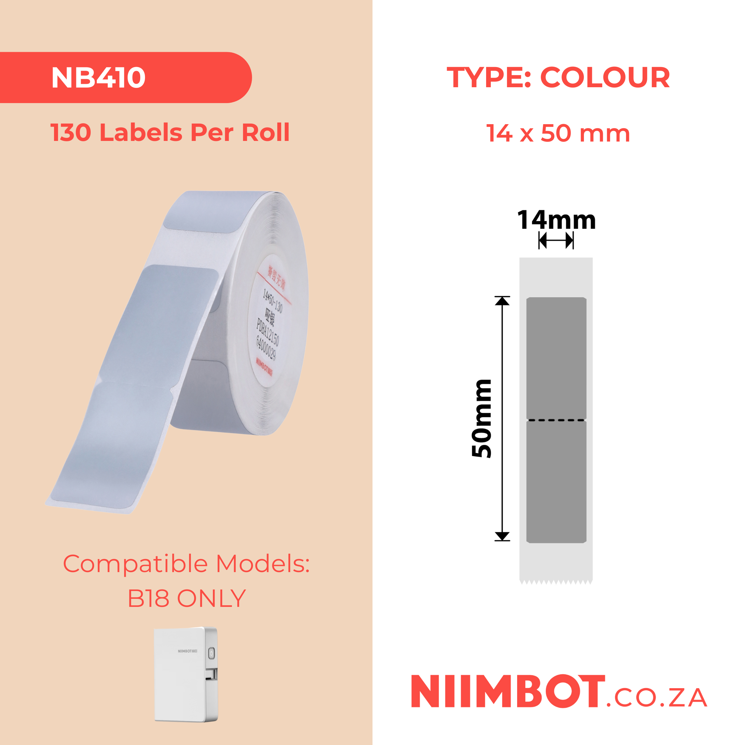 NB410 - NIIMBOT - B18 / N1 - EY14*50mm - 130 LABELS PER ROLL - DARK SILVER