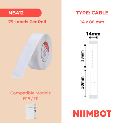 NB412 - NIIMBOT - B18 - EL14*88mm - 75 ETIKETTE PER ROL - WIT JUWELE-ONTWERP