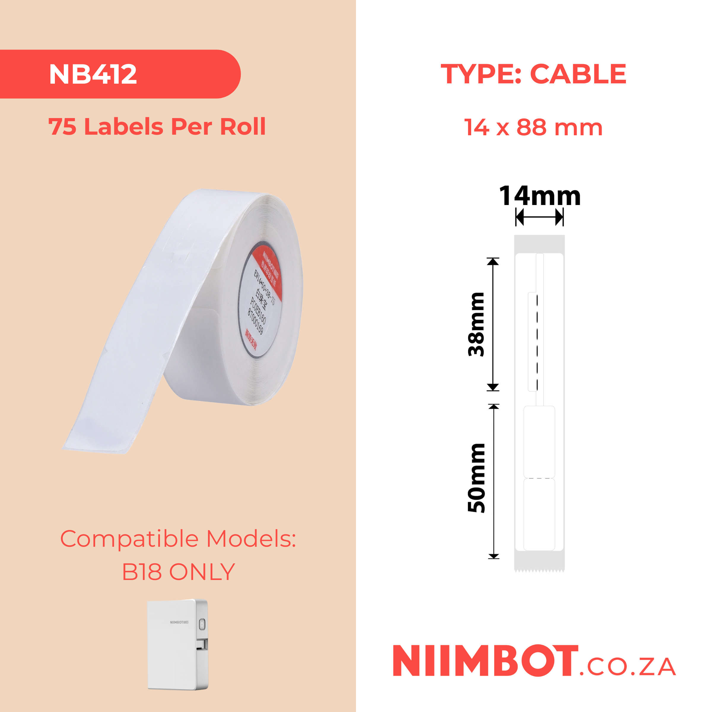 NB412 - NIIMBOT - B18 / N1 - EL14*88mm - 75 LABELS PER ROLL - WHITE JEWELLERY DESIGN