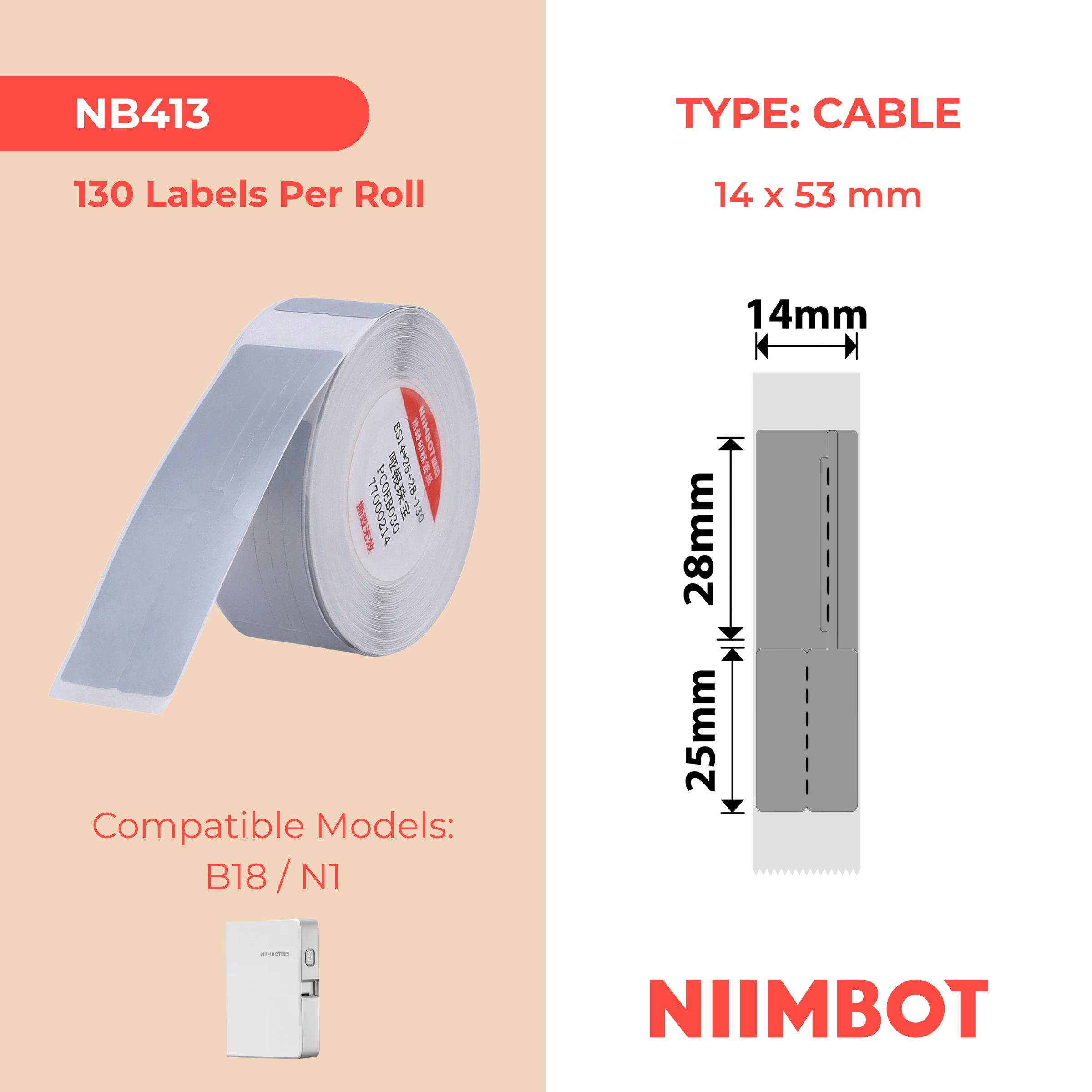 NB413 - Niimbot - N1 - 14x53mm - 130 Silver Jewellery Labels