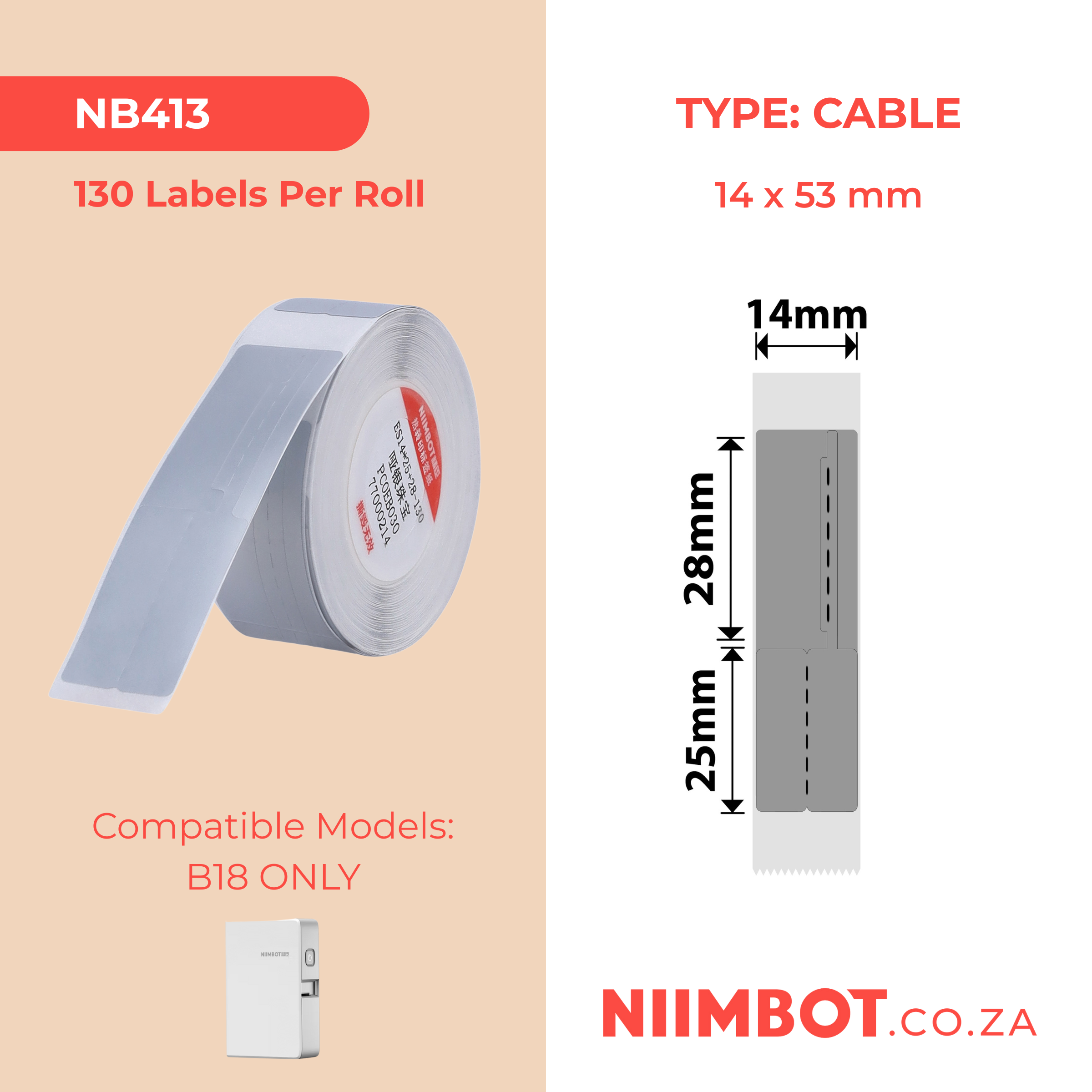 NB413 - NIIMBOT - B18 / N1 - EY14*53mm - 130 LABELS PER ROLL - DARK SILVER - JEWELLERY DESIGN