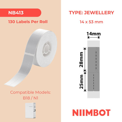 NB413 - NIIMBOT - B18 - EY14*53mm - 130 ETIKETTE PER ROL - DONKER SILWER KLEUR JUWELE-ONTWERP