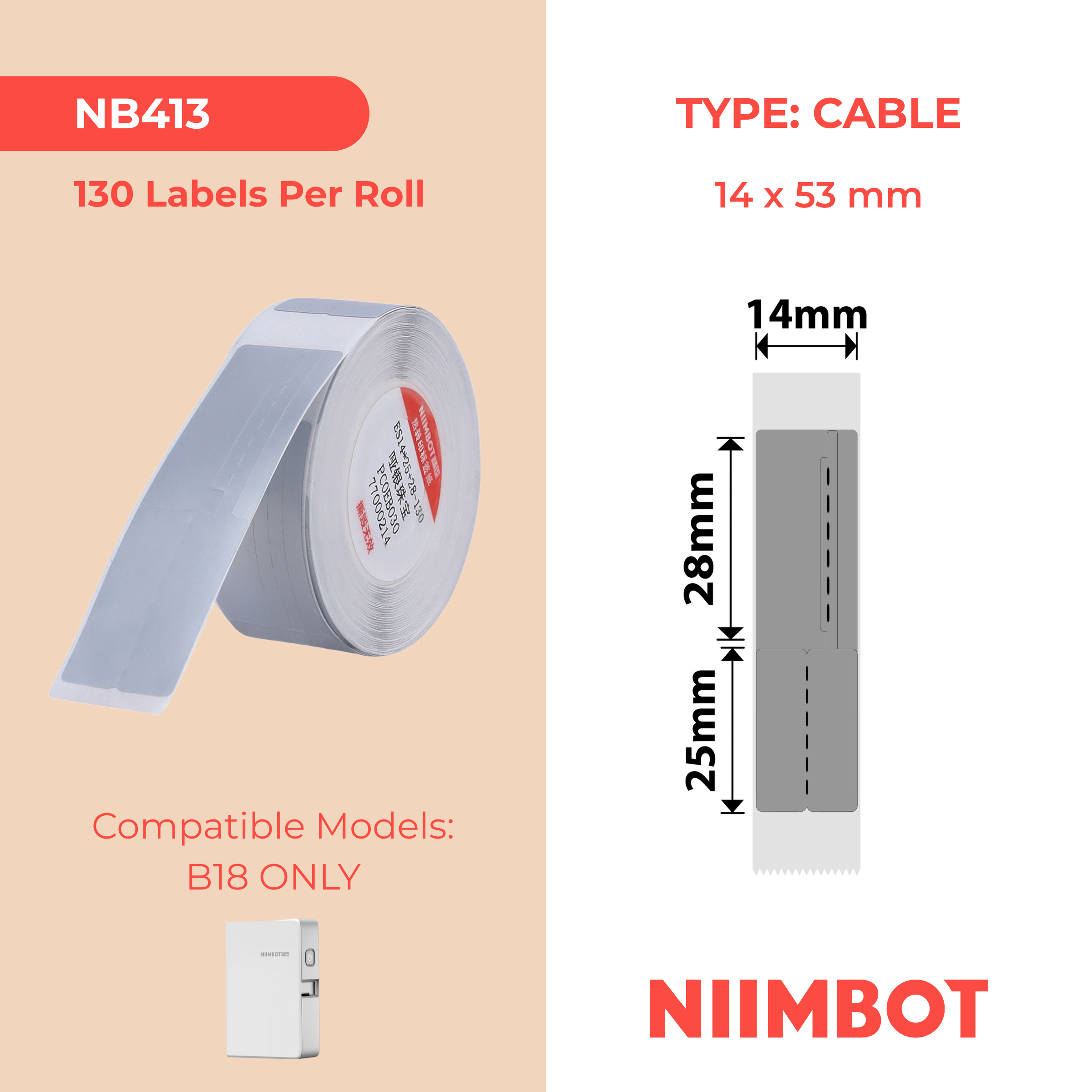 NB413 - NIIMBOT - B18 / N1 - EY14X53mm - 130 LABELS PER ROLL - DARK SILVER - JEWELLERY DESIGN