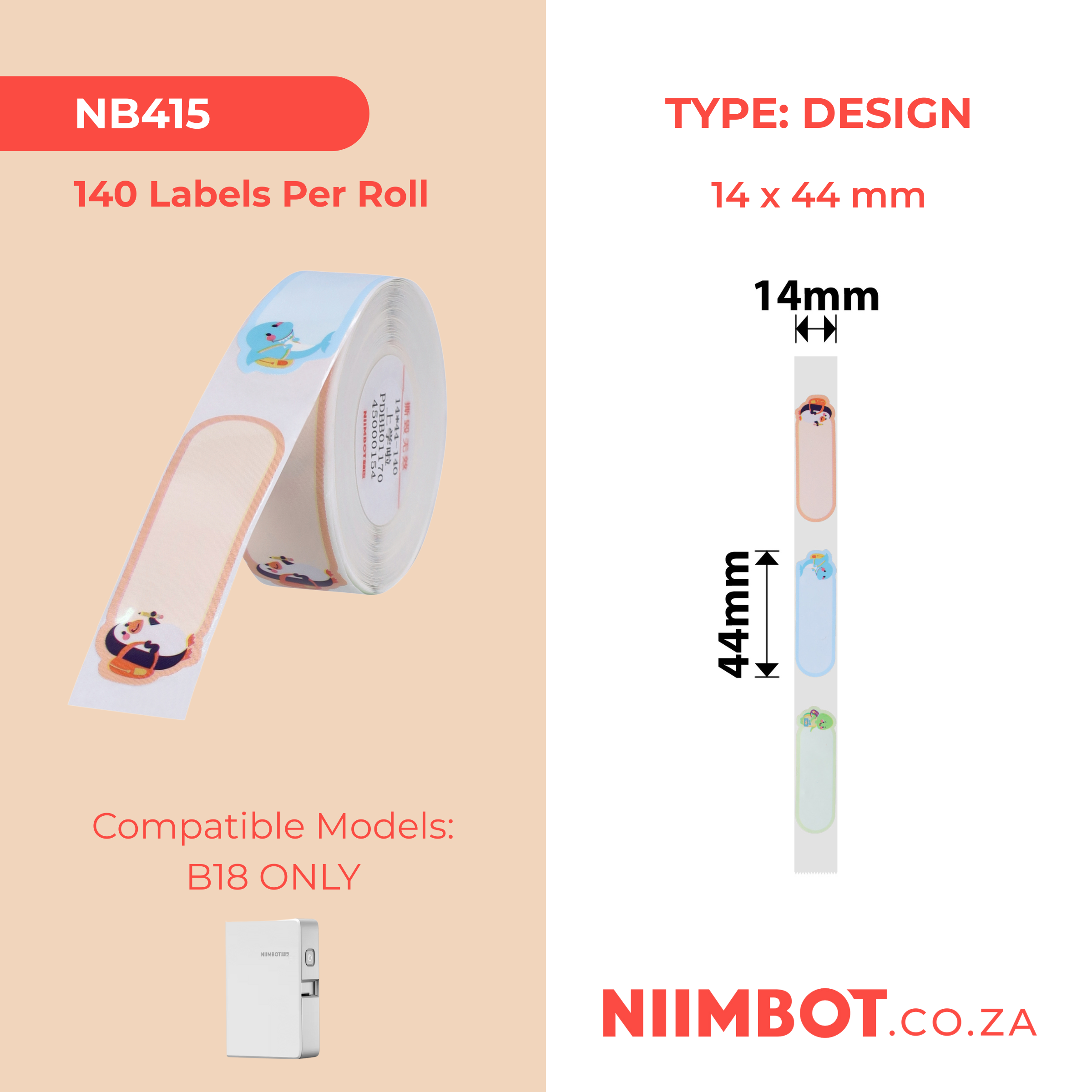 NB415 - NIIMBOT - B18 / N1 - EW14*44mm - 140 LABELS PER ROLL- GO TO SCHOOL DESIGN